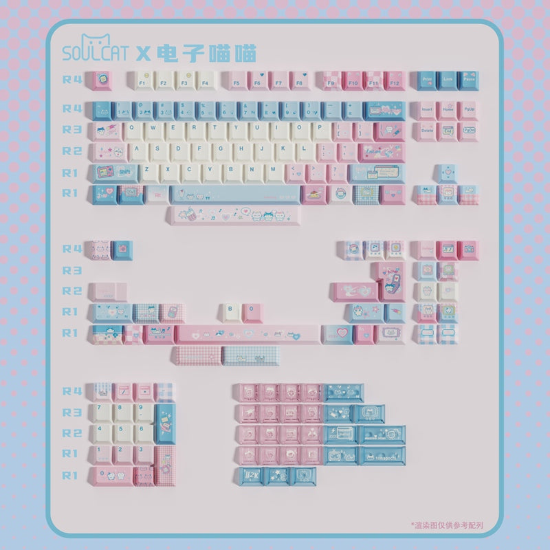 Soulcat Electronic Meow Cherry Profile PBT+PC Keycaps Set