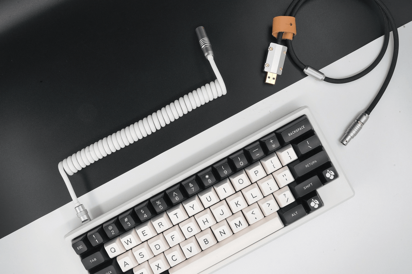GeekCable White and Black Panda Aviation Plug Braided Spiral Keyboard Cable - IPOPULARSHOP