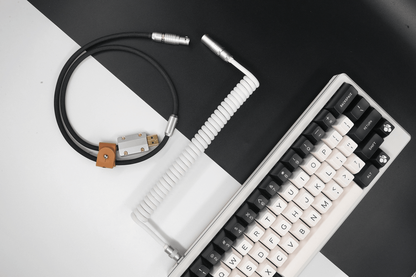 GeekCable White and Black Panda Aviation Plug Braided Spiral Keyboard Cable - IPOPULARSHOP