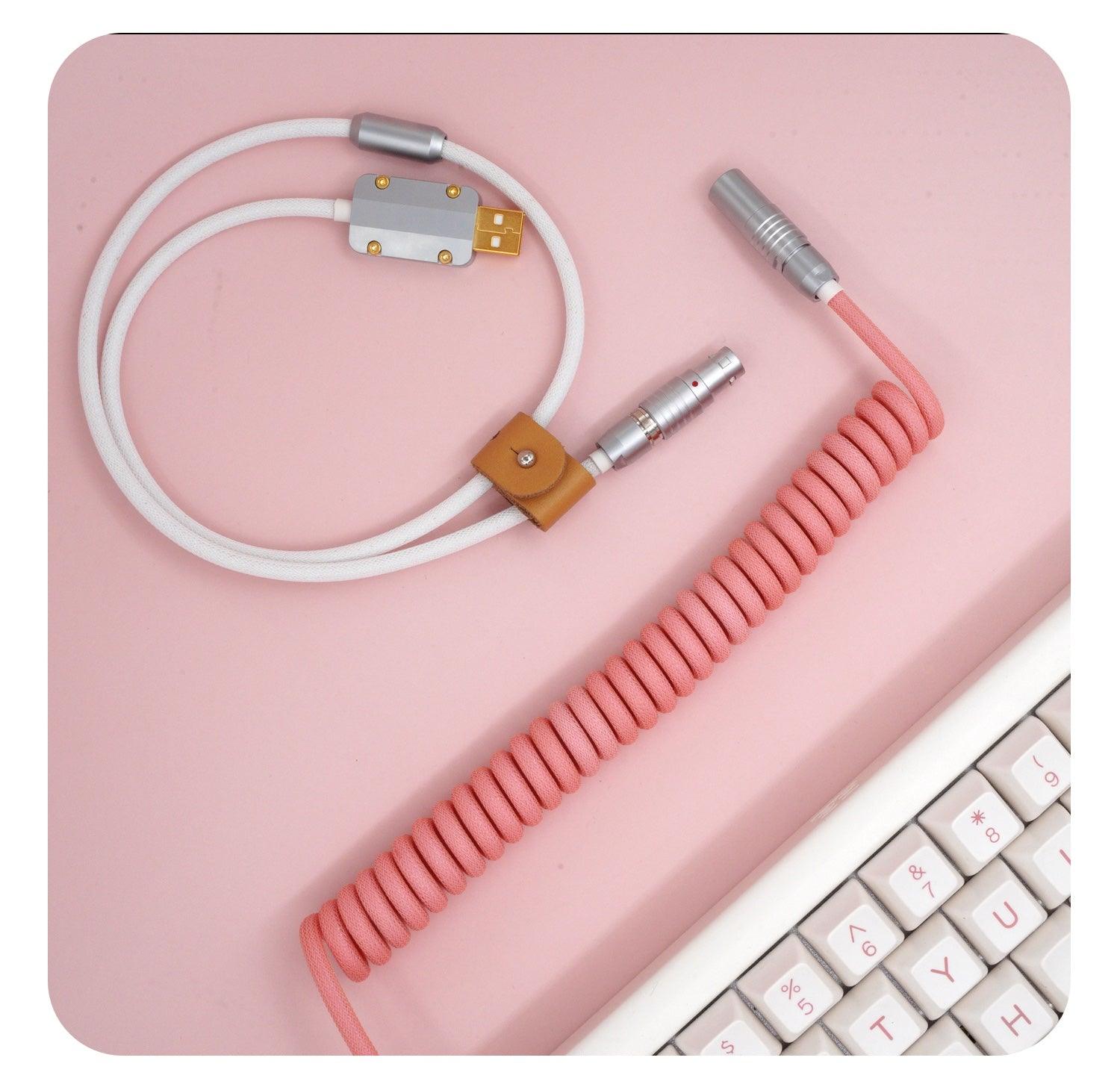 GeekCable Pink White Hand-made Customized Keyboard Data Spiral Cable - IPOPULARSHOP