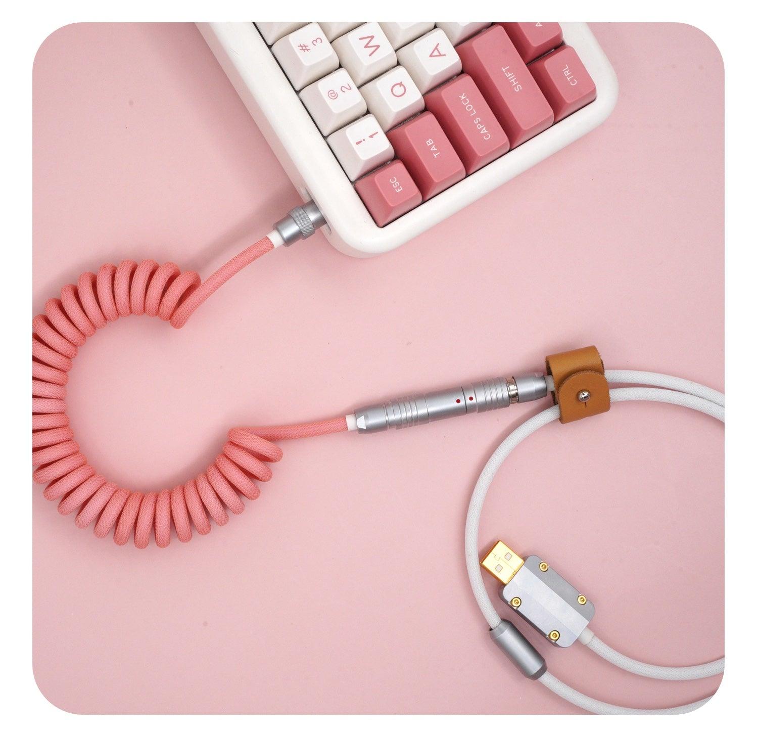 GeekCable Pink White Hand-made Customized Keyboard Data Spiral Cable - IPOPULARSHOP