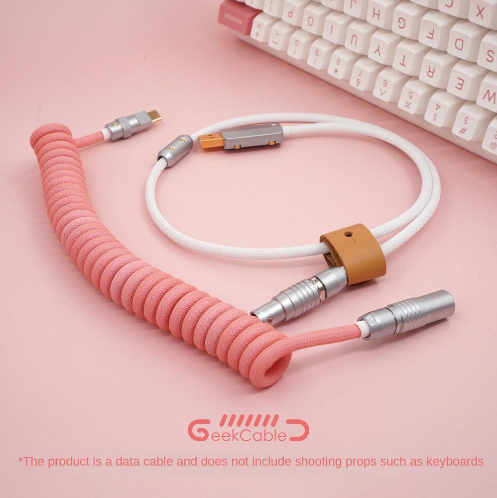 GeekCable Pink White Hand-made Customized Keyboard Data Spiral Cable - IPOPULARSHOP