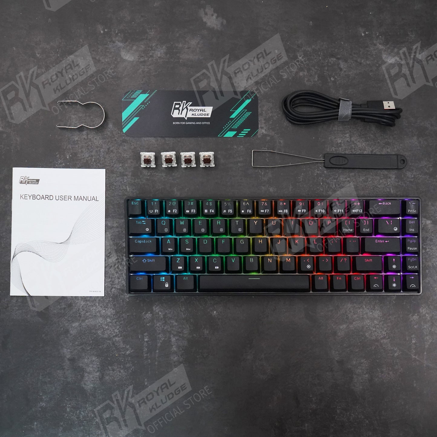 RK68 (RK855) RGB Wireless 65% Compact Mechanical Keyboard, 68 Keys 60% Bluetooth Hot Swappble Gaming Keyboard Hot swap Switches - IPOPULARSHOP