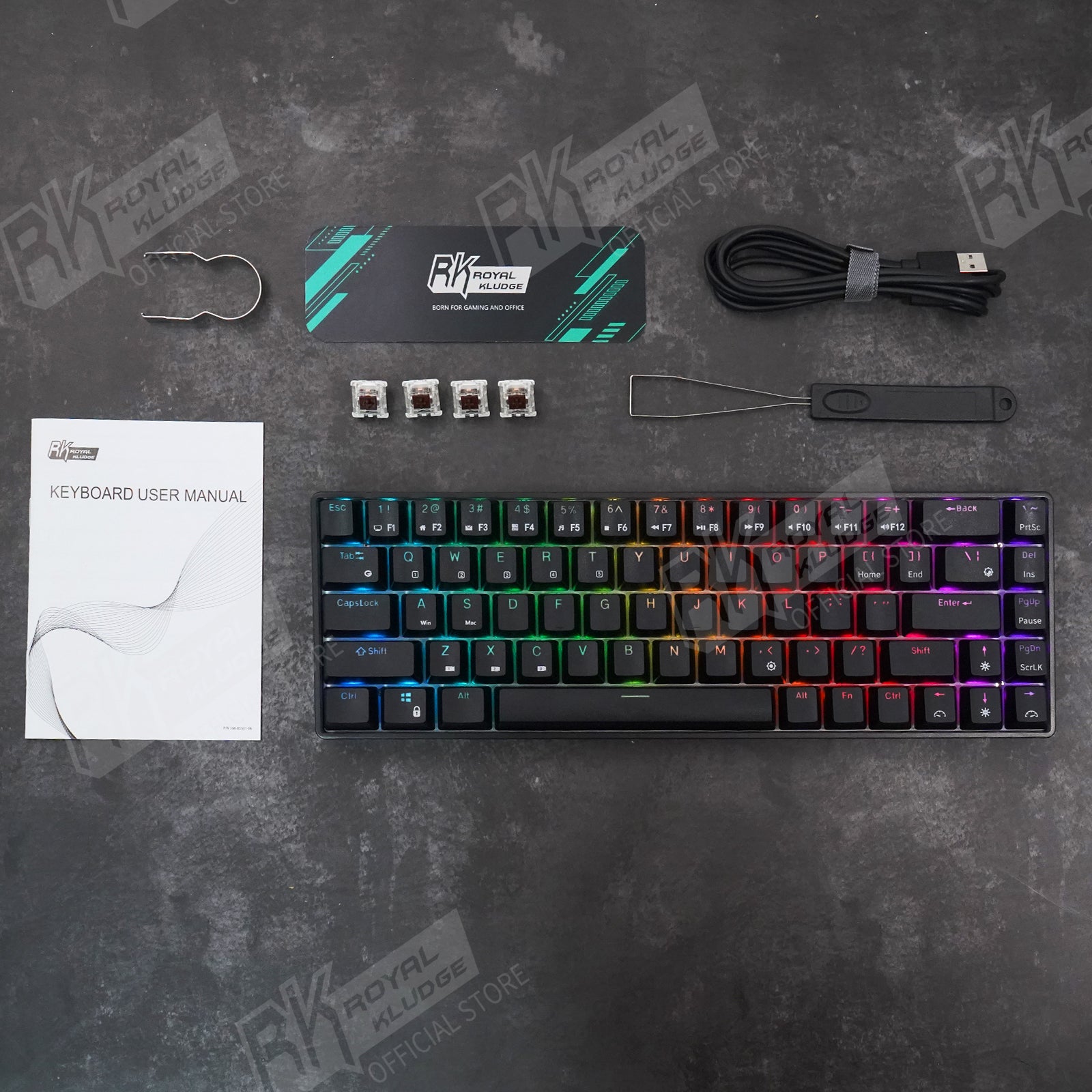 RK68 (RK855) RGB Wireless 65% Compact Mechanical Keyboard, 68 Keys 60% Bluetooth Hot Swappble Gaming Keyboard Hot swap Switches - IPOPULARSHOP