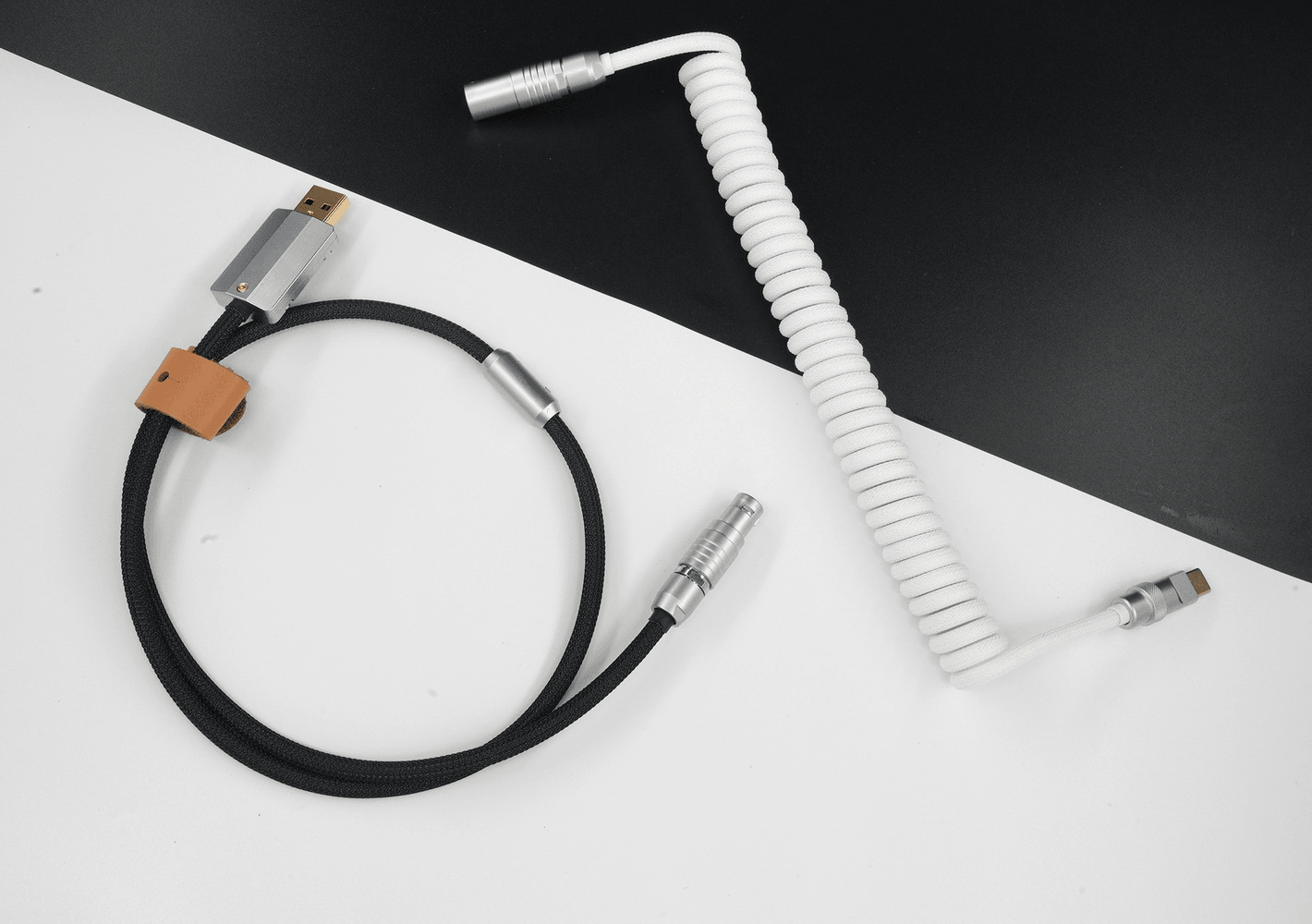 GeekCable White and Black Panda Aviation Plug Braided Spiral Keyboard Cable - IPOPULARSHOP