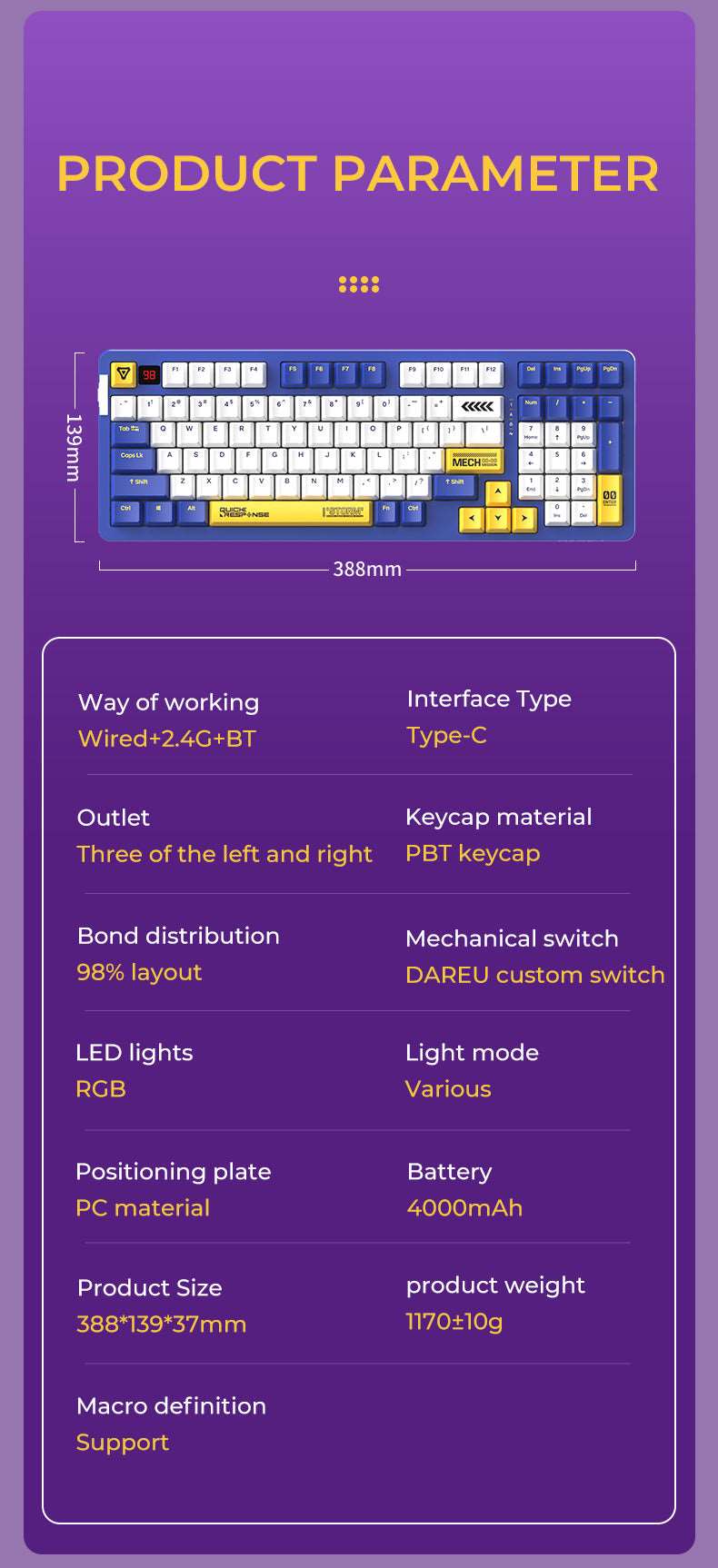 Dareu A98 Wireless Mechanical Keyboard Customized Hot Swappable - IPOPULARSHOP