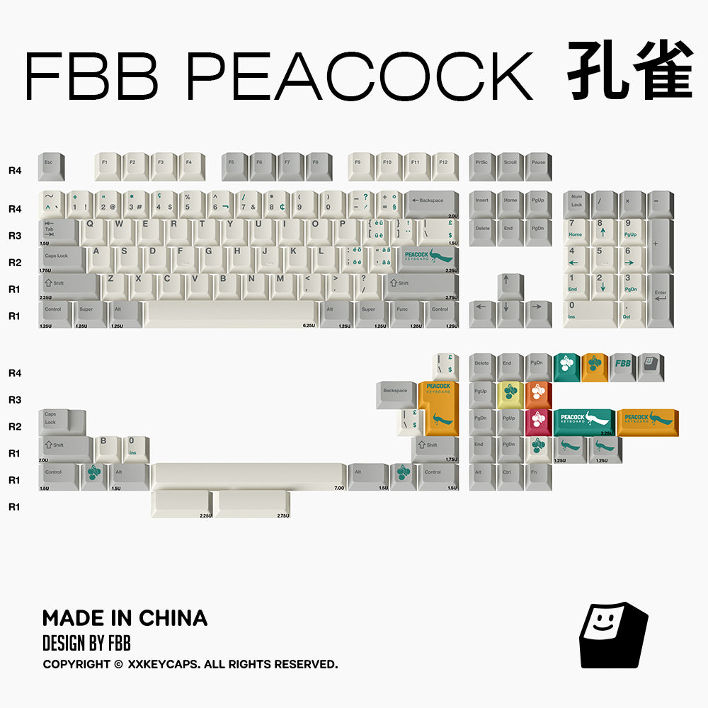 FBB Peacock Cherry Profile PBT Retro Keycaps Set