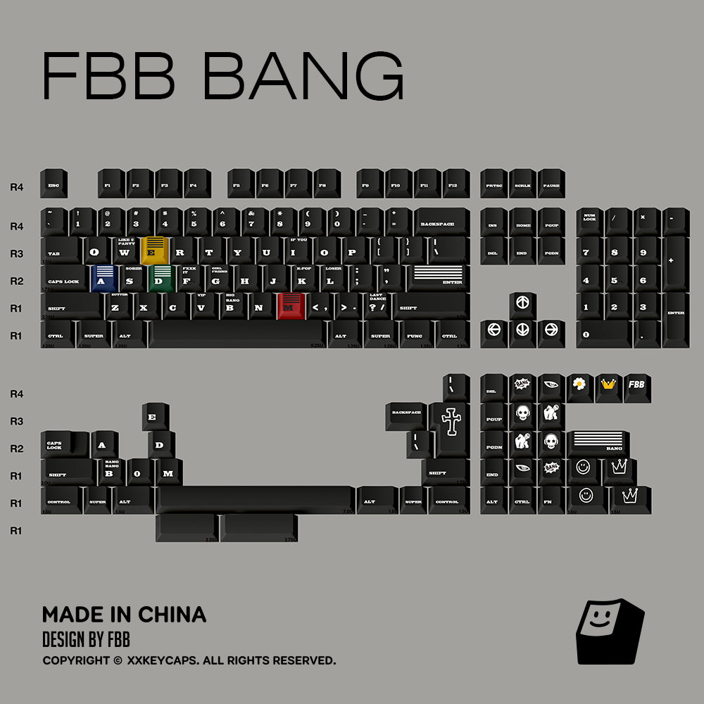 FBB BANG Cherry Profile PBT 1.7MM Black Keycaps Set
