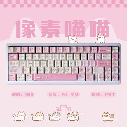 Soulcat Pixel Meow Cherry Profile PBT Side-printed Keycaps Set