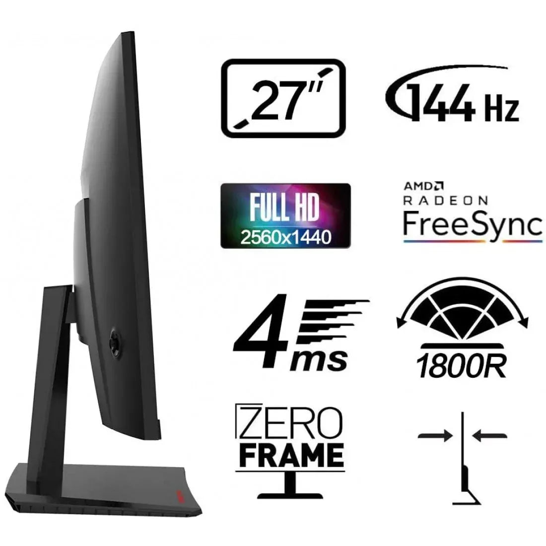 HKC SG27QC 27'' 2K 144Hz Curved 1440P Super Narrow Gaming Monitor AMD Sync with VESA Mount
