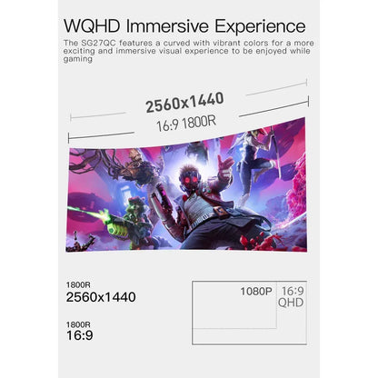 HKC SG27QC 27'' 2K 144Hz Curved 1440P Super Narrow Gaming Monitor AMD Sync with VESA Mount