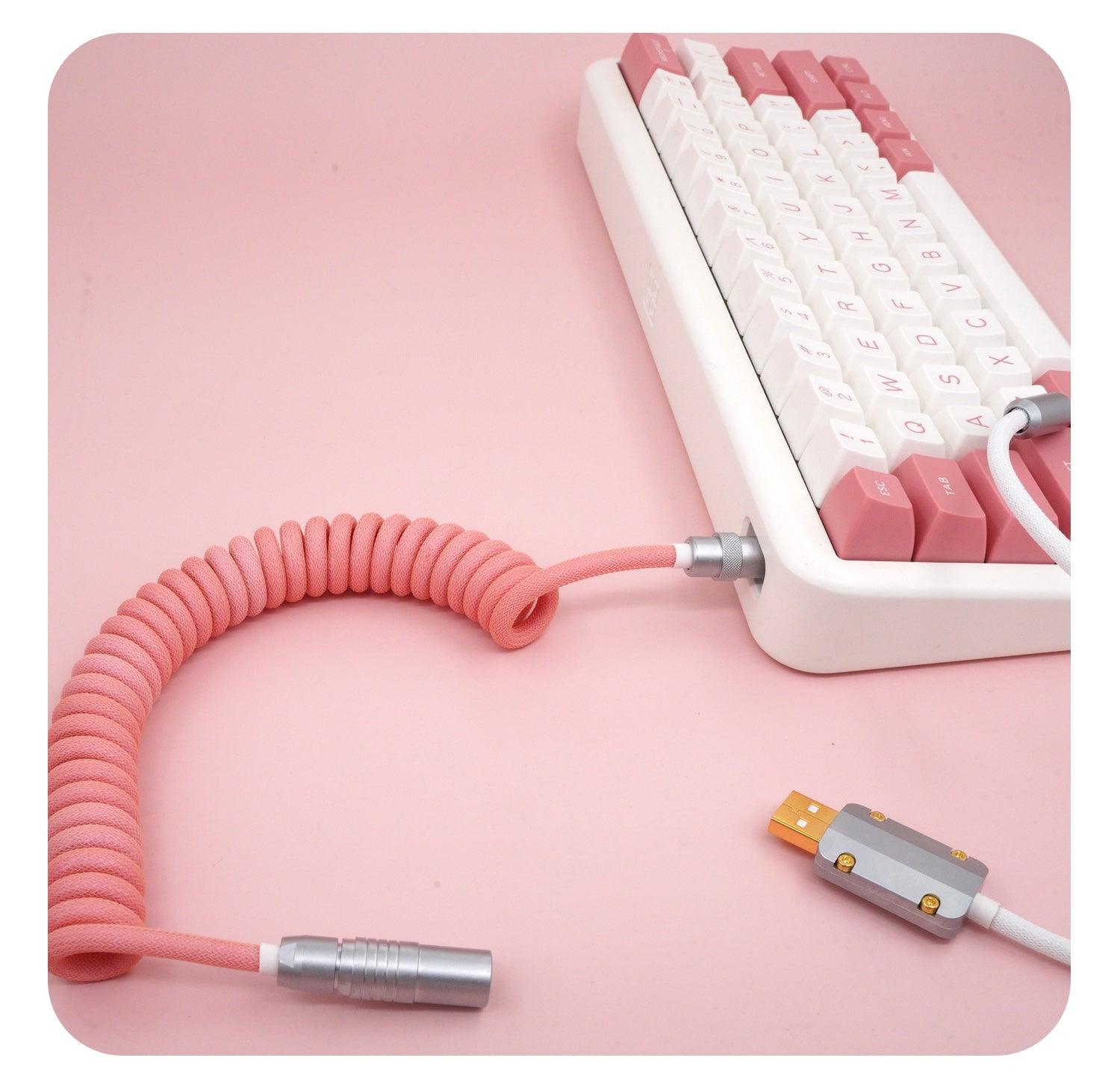 GeekCable Pink White Hand-made Customized Keyboard Data Spiral Cable - IPOPULARSHOP