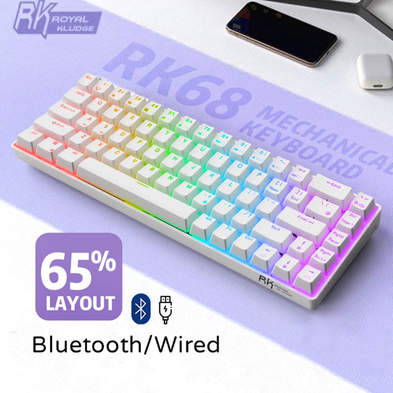 RK68 (RK855) RGB Wireless 65% Compact Mechanical Keyboard, 68 Keys 60% Bluetooth Hot Swappble Gaming Keyboard Hot swap Switches - IPOPULARSHOP