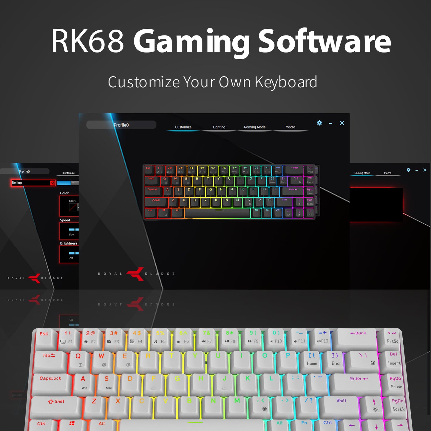 RK68 (RK855) RGB Wireless 65% Compact Mechanical Keyboard, 68 Keys 60% Bluetooth Hot Swappble Gaming Keyboard Hot swap Switches - IPOPULARSHOP