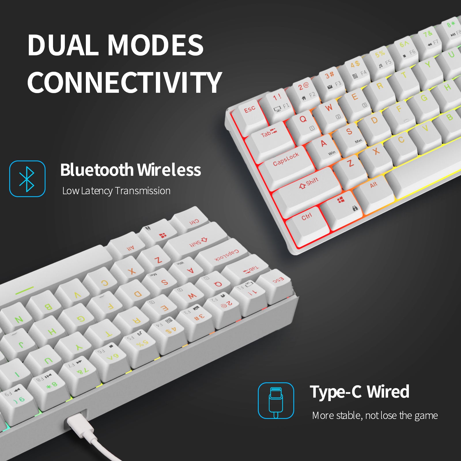 RK68 (RK855) RGB Wireless 65% Compact Mechanical Keyboard, 68 Keys 60% Bluetooth Hot Swappble Gaming Keyboard Hot swap Switches - IPOPULARSHOP