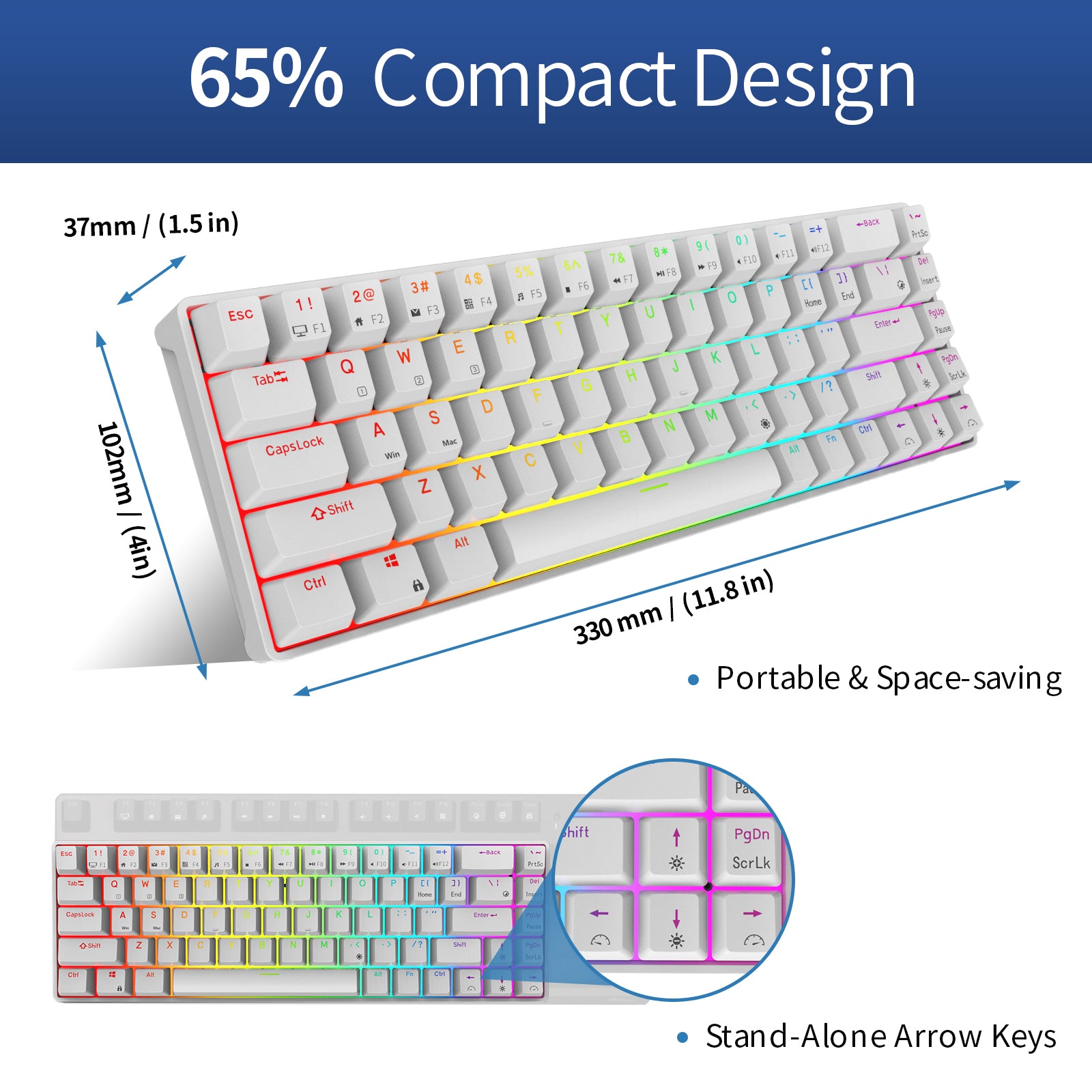RK68 (RK855) RGB Wireless 65% Compact Mechanical Keyboard, 68 Keys 60% Bluetooth Hot Swappble Gaming Keyboard Hot swap Switches - IPOPULARSHOP