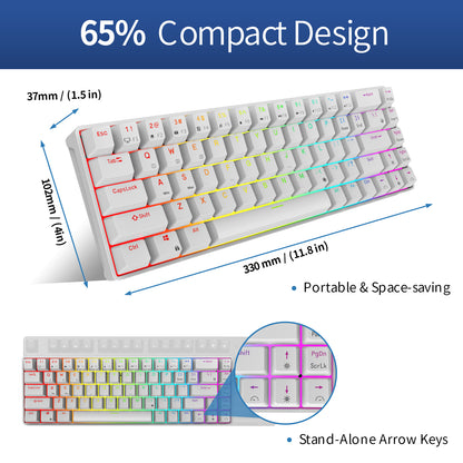 RK68 (RK855) RGB Wireless 65% Compact Mechanical Keyboard, 68 Keys 60% Bluetooth Hot Swappble Gaming Keyboard Hot swap Switches - IPOPULARSHOP