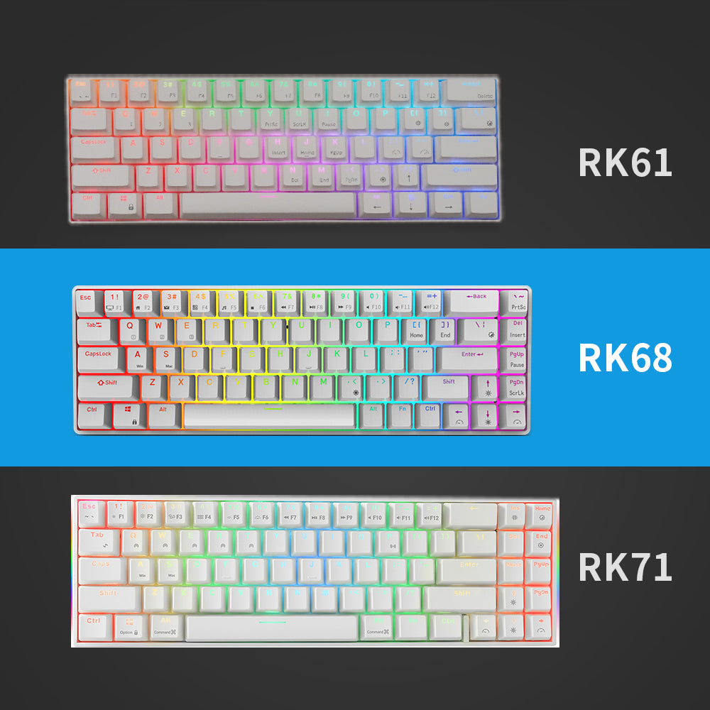 RK68 (RK855) RGB Wireless 65% Compact Mechanical Keyboard, 68 Keys 60% Bluetooth Hot Swappble Gaming Keyboard Hot swap Switches - IPOPULARSHOP