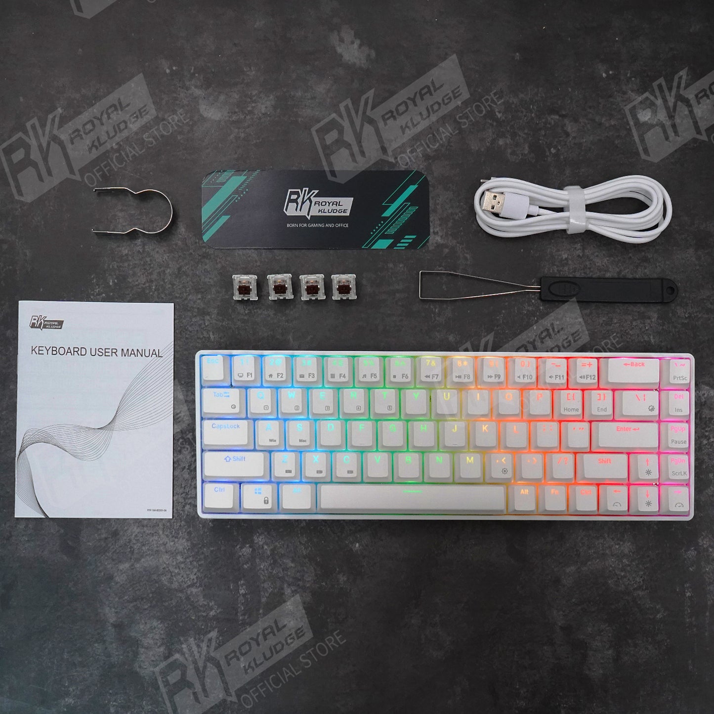 RK68 (RK855) RGB Wireless 65% Compact Mechanical Keyboard, 68 Keys 60% Bluetooth Hot Swappble Gaming Keyboard Hot swap Switches - IPOPULARSHOP